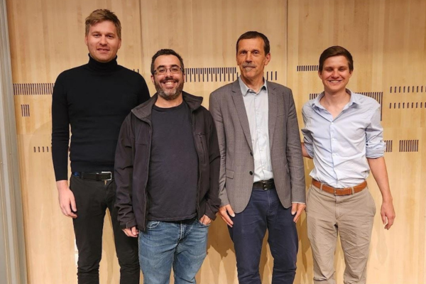 The MIT team from left to right: Jan Eysermans, Joshua Bendavid (speaker), Christoph Paus and Kenneth Long. Not in this picture are Tianyu Justin Yang and Guillelmo Gomez-Ceballos.